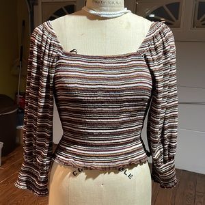 NWT Ladies Anthropologie Blouse/Top -Brown Stripes- Small - Balloon Sleeves